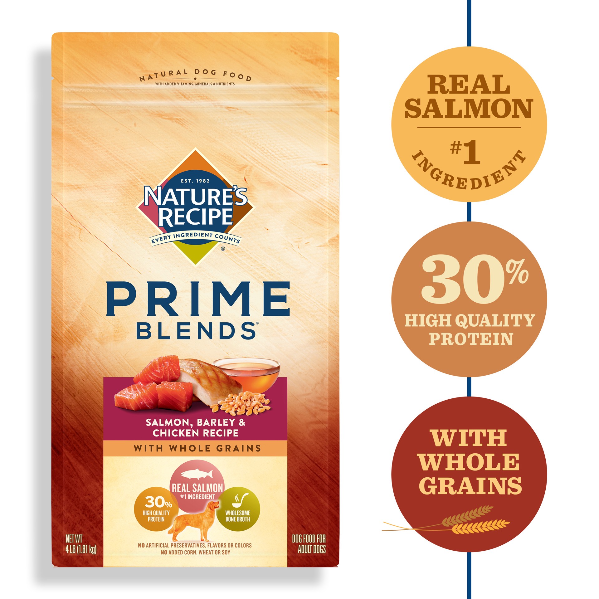 slide 4 of 5, Nature's Recipe Nature''s Recipe Prime Blends Dry Dog Food, Salmon, Barley & Chicken Recipe, 4-Pound Bag, 4 lb