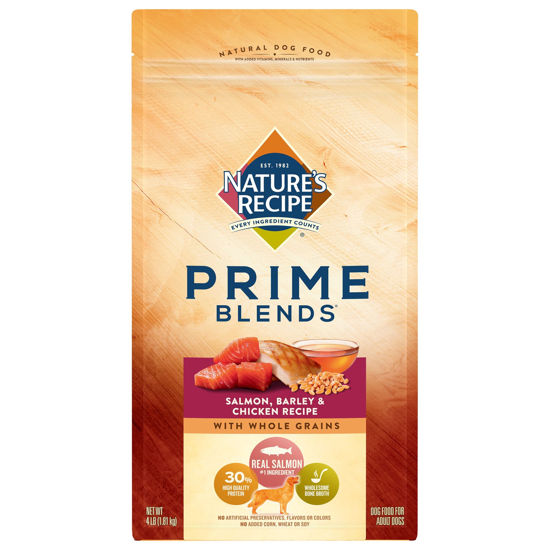 slide 1 of 5, Nature's Recipe Nature''s Recipe Prime Blends Dry Dog Food, Salmon, Barley & Chicken Recipe, 4-Pound Bag, 4 lb