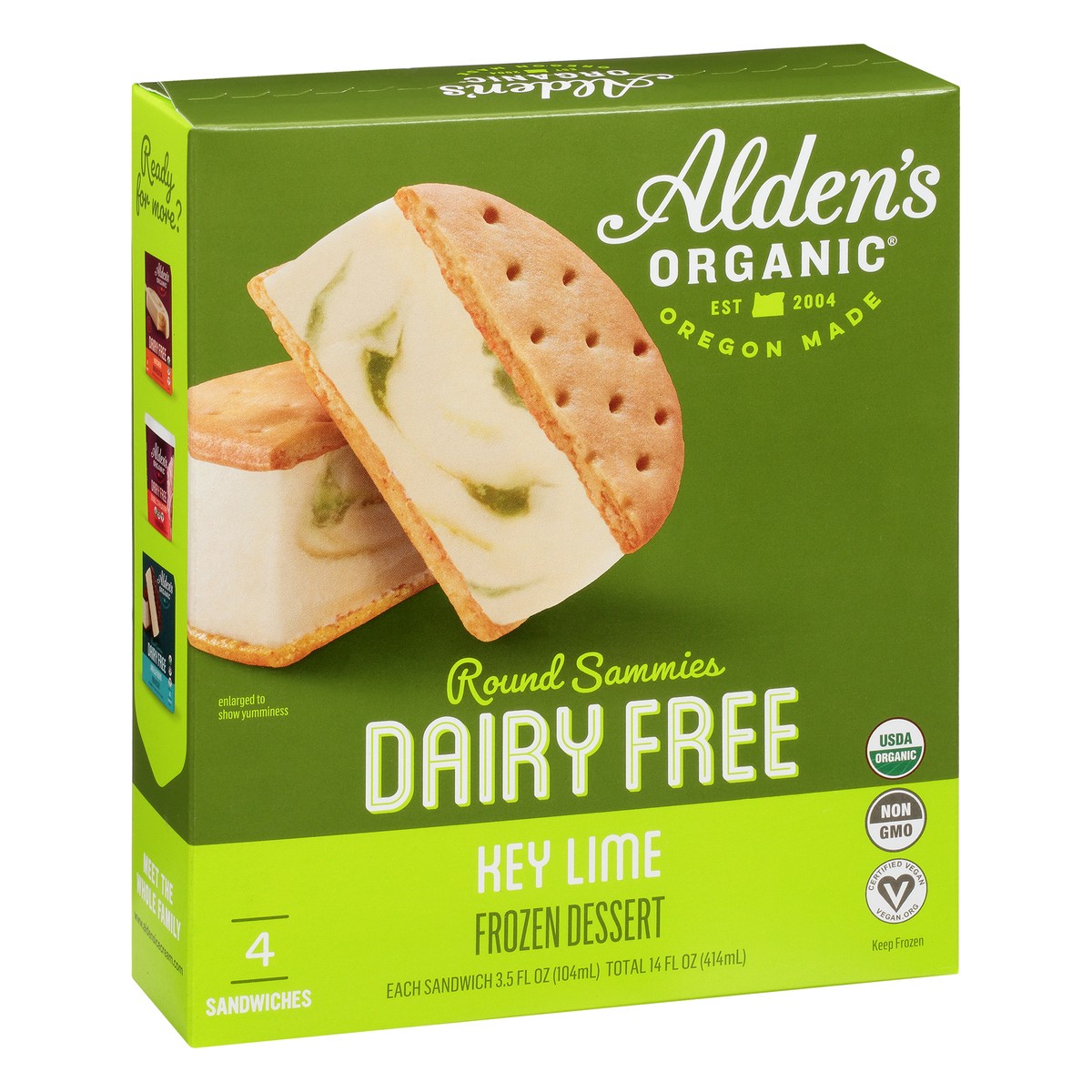 slide 7 of 9, Alden's Frozen Dessert, Dairy Free, Key Lime, Round Sammies, 4 ct