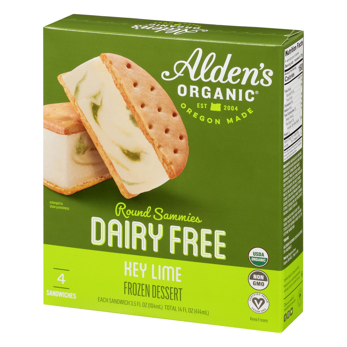 slide 5 of 9, Alden's Frozen Dessert, Dairy Free, Key Lime, Round Sammies, 4 ct