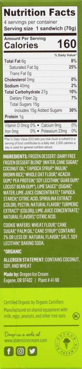 slide 6 of 9, Alden's Frozen Dessert, Dairy Free, Key Lime, Round Sammies, 4 ct