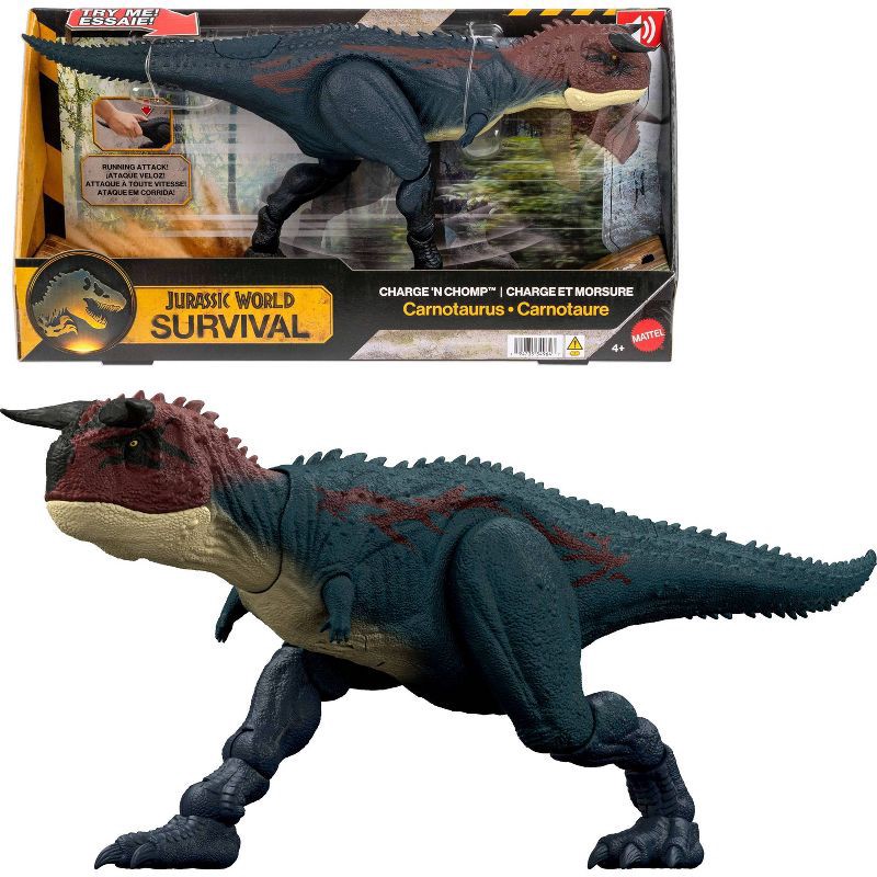 slide 1 of 6, Jurassic World Charge N Chomp Carnotaurus Running Roaring Dinosaur Action Figure, Digital Play, 1 ct