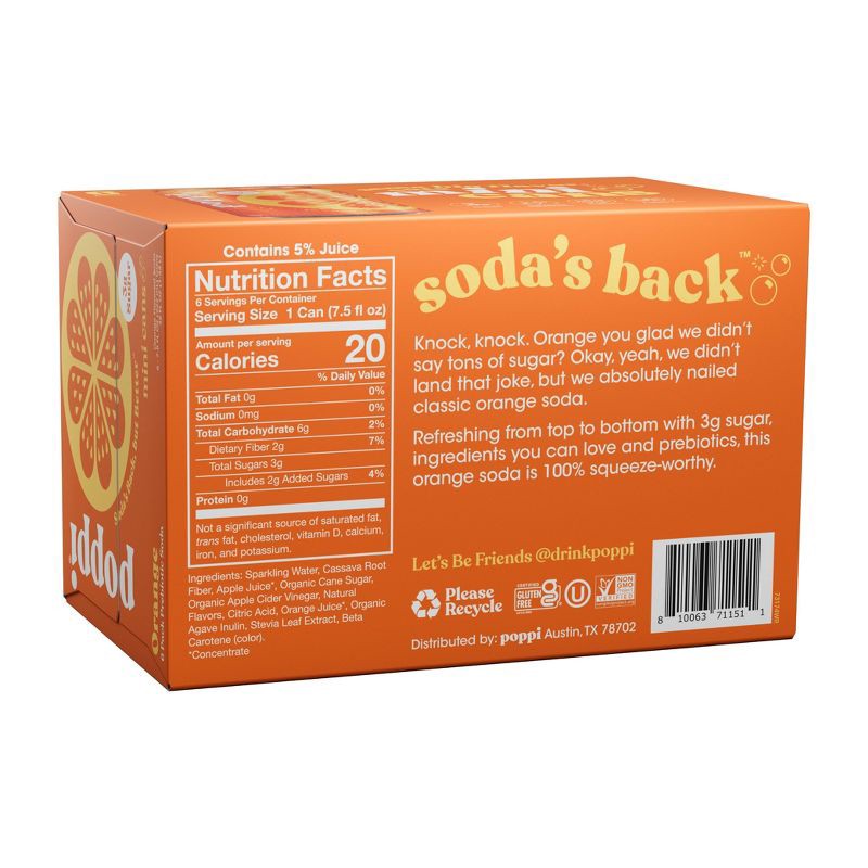 slide 2 of 5, poppi Orange Prebiotic Soda - 6PK/7.5 oz Mini Cans, 6 ct; 7.5 fl oz