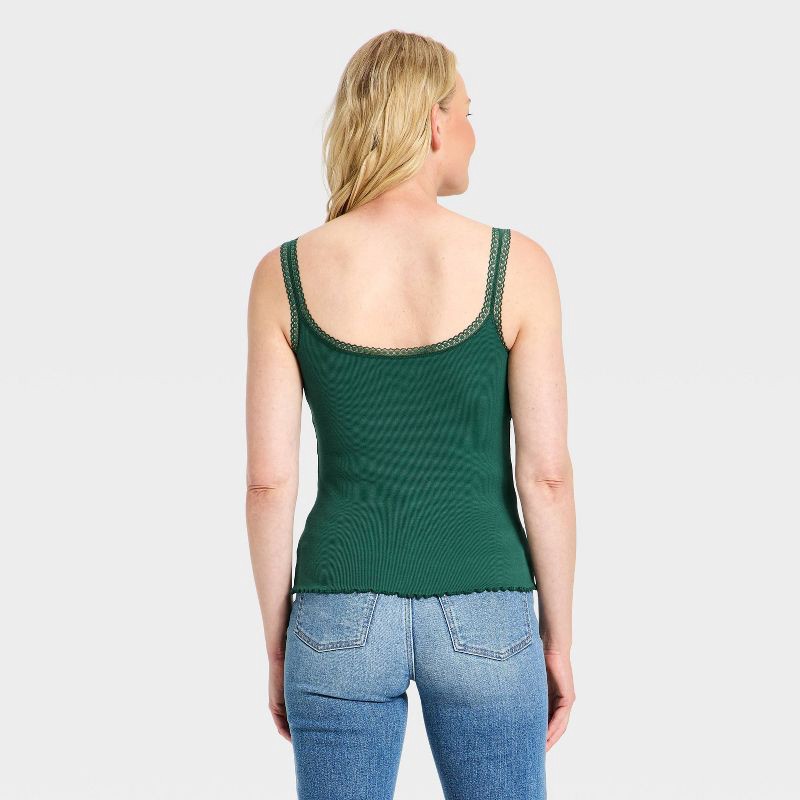 slide 3 of 4, Women's Lace Trim Cami - Universal Thread™ Dark Green M, 1 ct