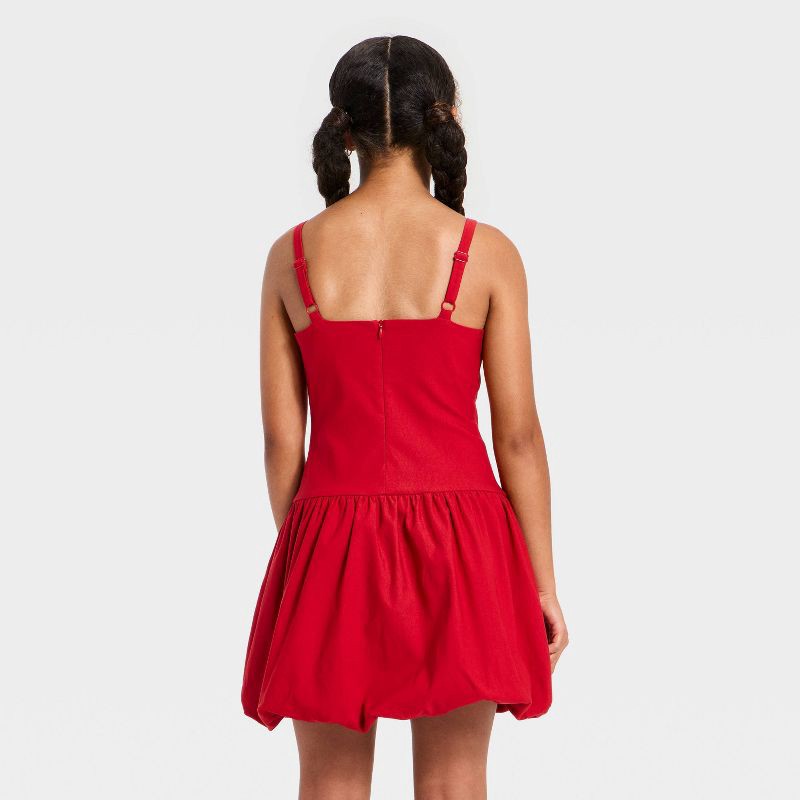 slide 2 of 3, Girls' Drop Waist Bubble Hem Dress - art class™ Red L, 1 ct
