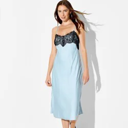 Women's Lace Trim Satin Midi A-Line Dress - Wild Fable™ Blue S