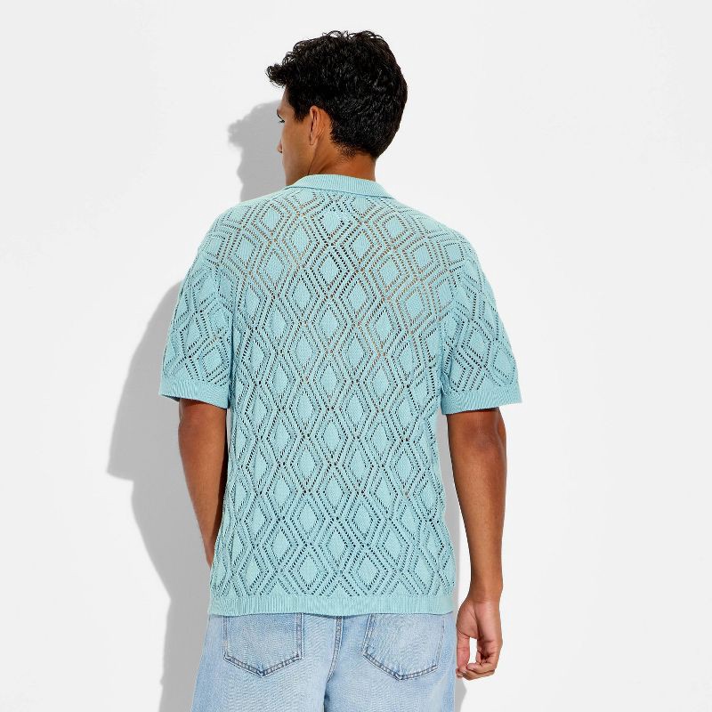 slide 3 of 3, Men's Short Sleeve Button-Up Sweater - Original Use™ Blue S, 1 ct