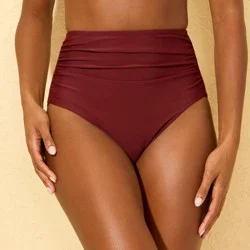 Women's Shirred Full Coverage High Waist Bikini Bottom - Shade & Shore™ Red XL