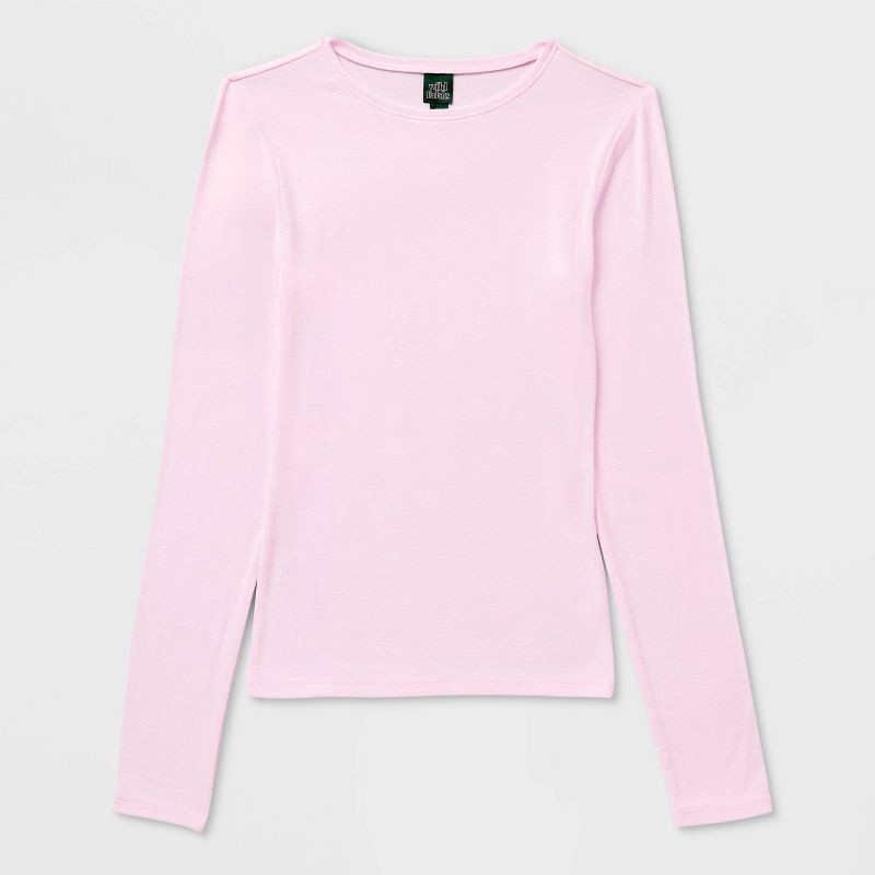 slide 4 of 4, Women's Slim Fit Long Sleeve Crewneck Long and Lean T-Shirt - Wild Fable™ Light Pink S, 1 ct