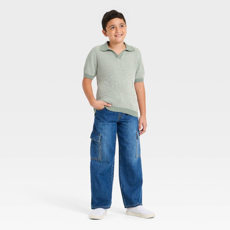 slide 3 of 3, Boys' Short Sleeve Pullover Sweater - Cat & Jack™ Aqua Green S, 1 ct