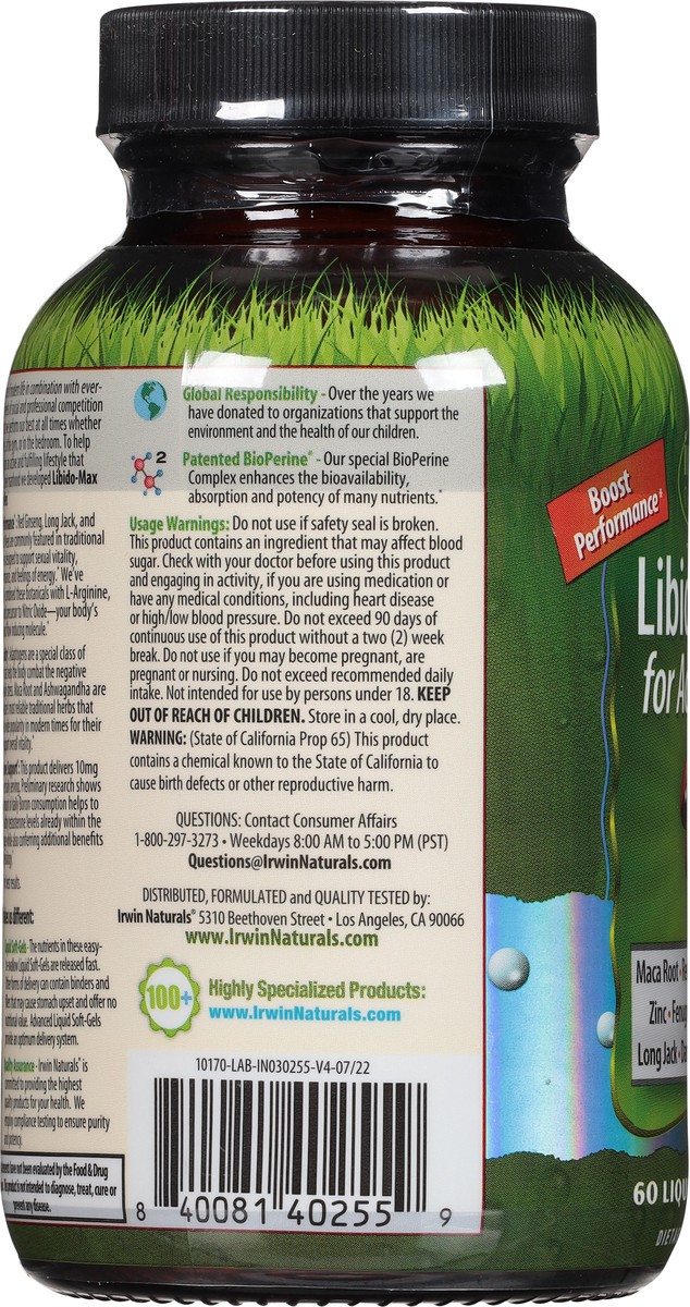 slide 8 of 12, Irwin Naturals Libido-Max for Active Men 60 Liquid Soft-Gels, 60 ct