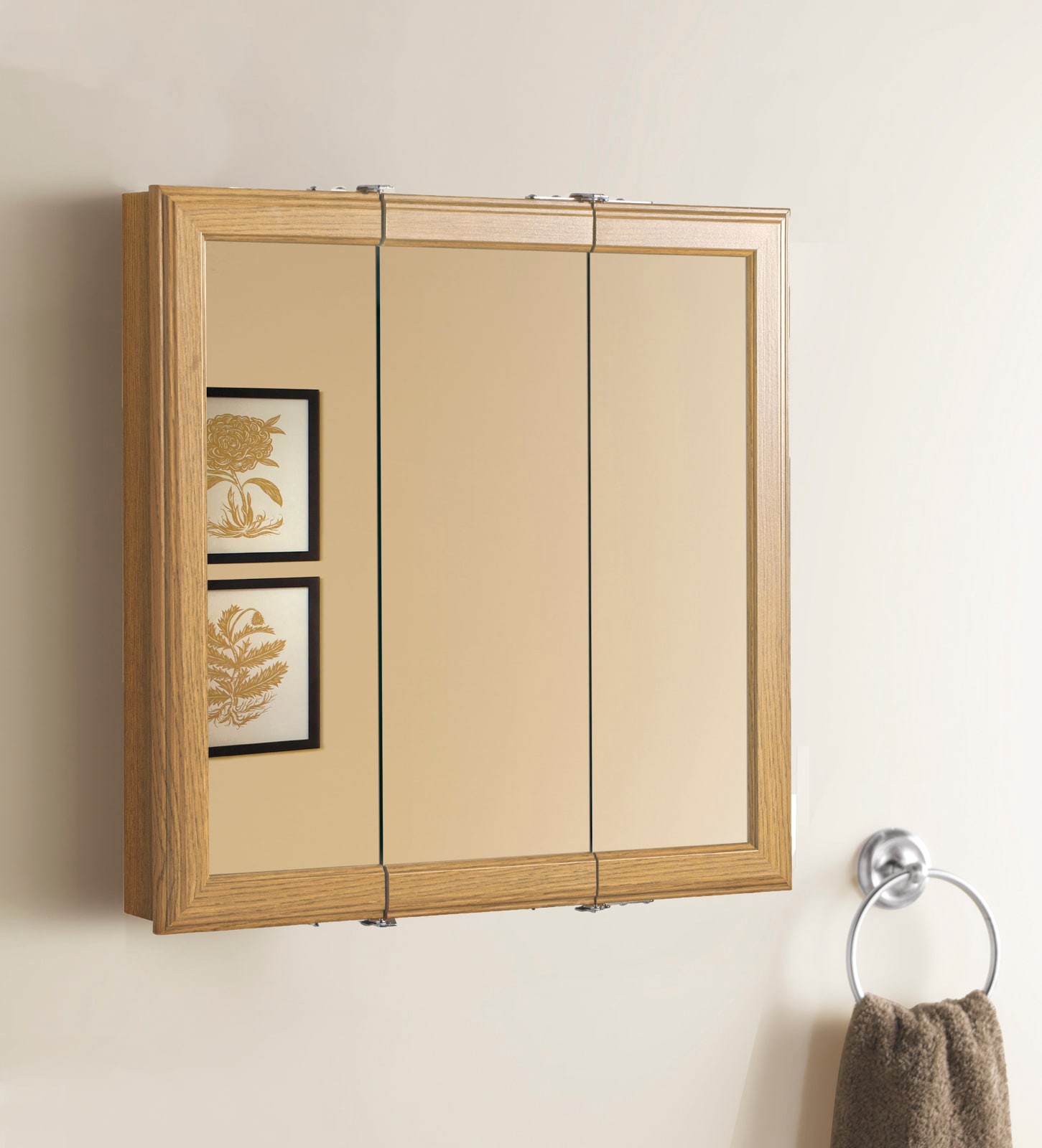 slide 4 of 6, Project Source 24.25-in x 24-in Surface Mount Oak Mirrored Square Medicine Cabinet, 1 ct