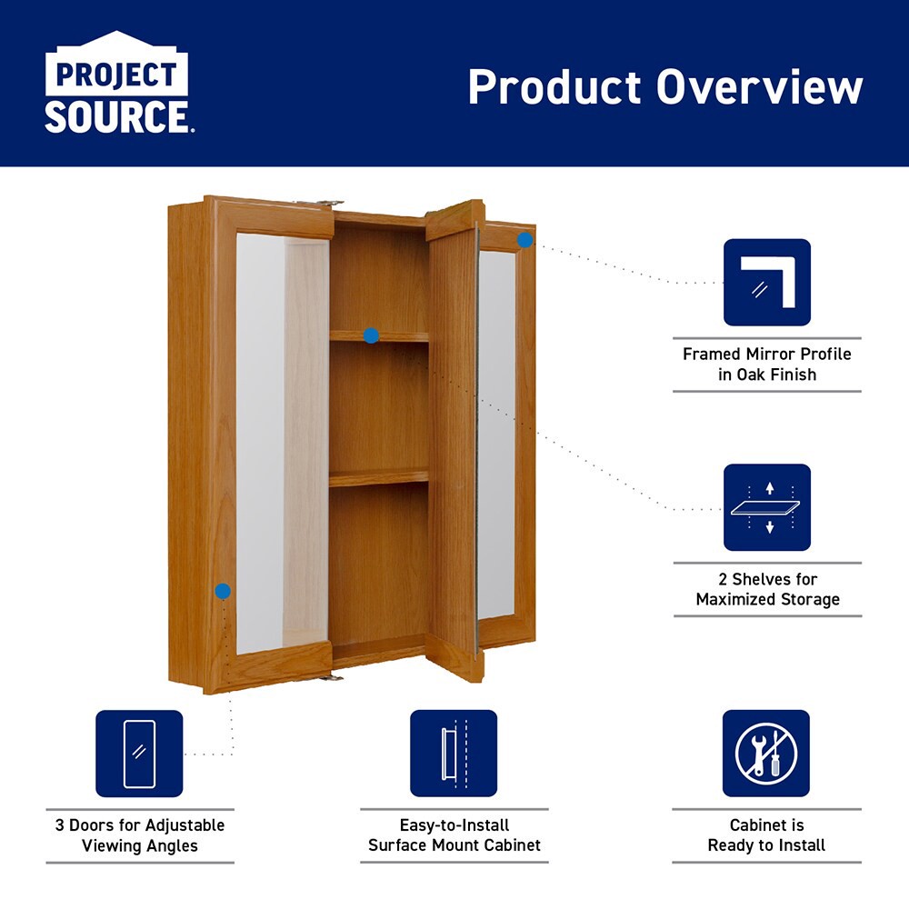 slide 5 of 6, Project Source 24.25-in x 24-in Surface Mount Oak Mirrored Square Medicine Cabinet, 1 ct