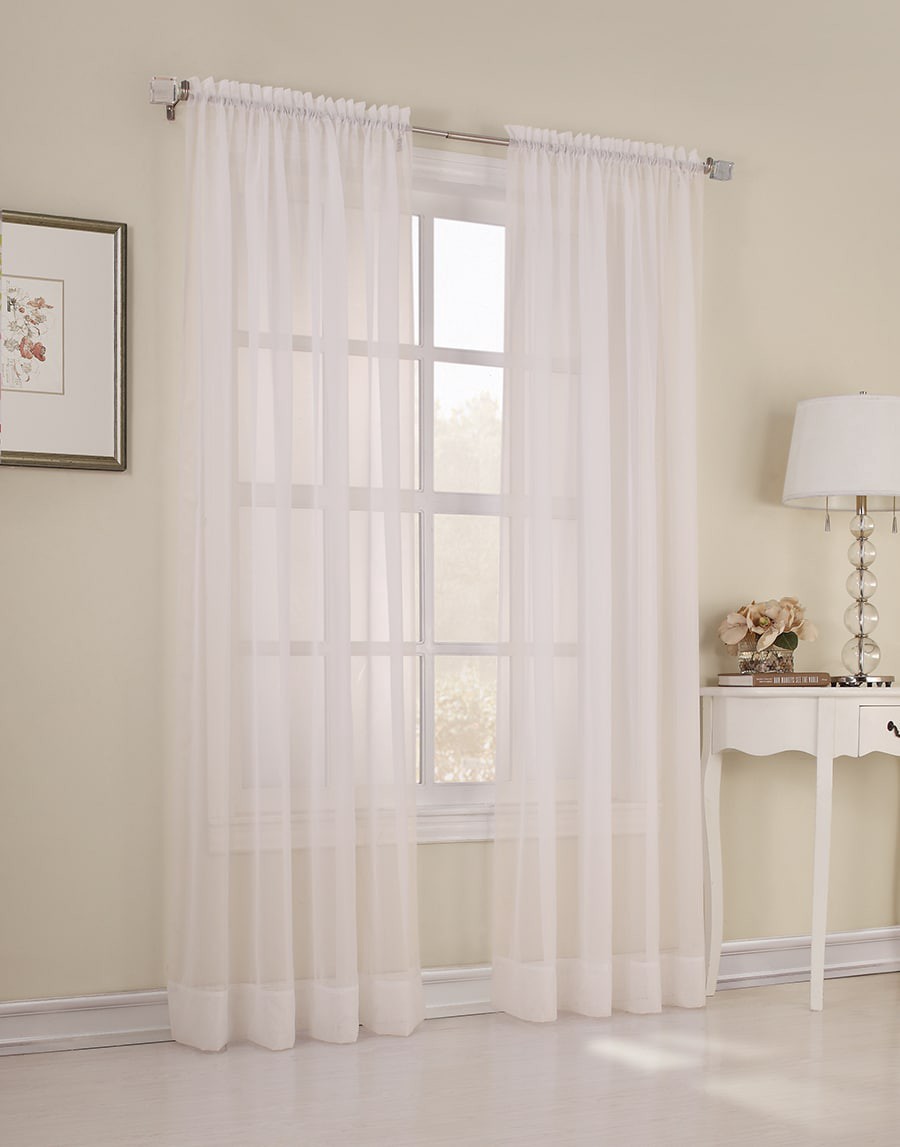 slide 3 of 4, Style Selections 84-in Eggshell Sheer Rod pocket Single curtain panel, 1 ct