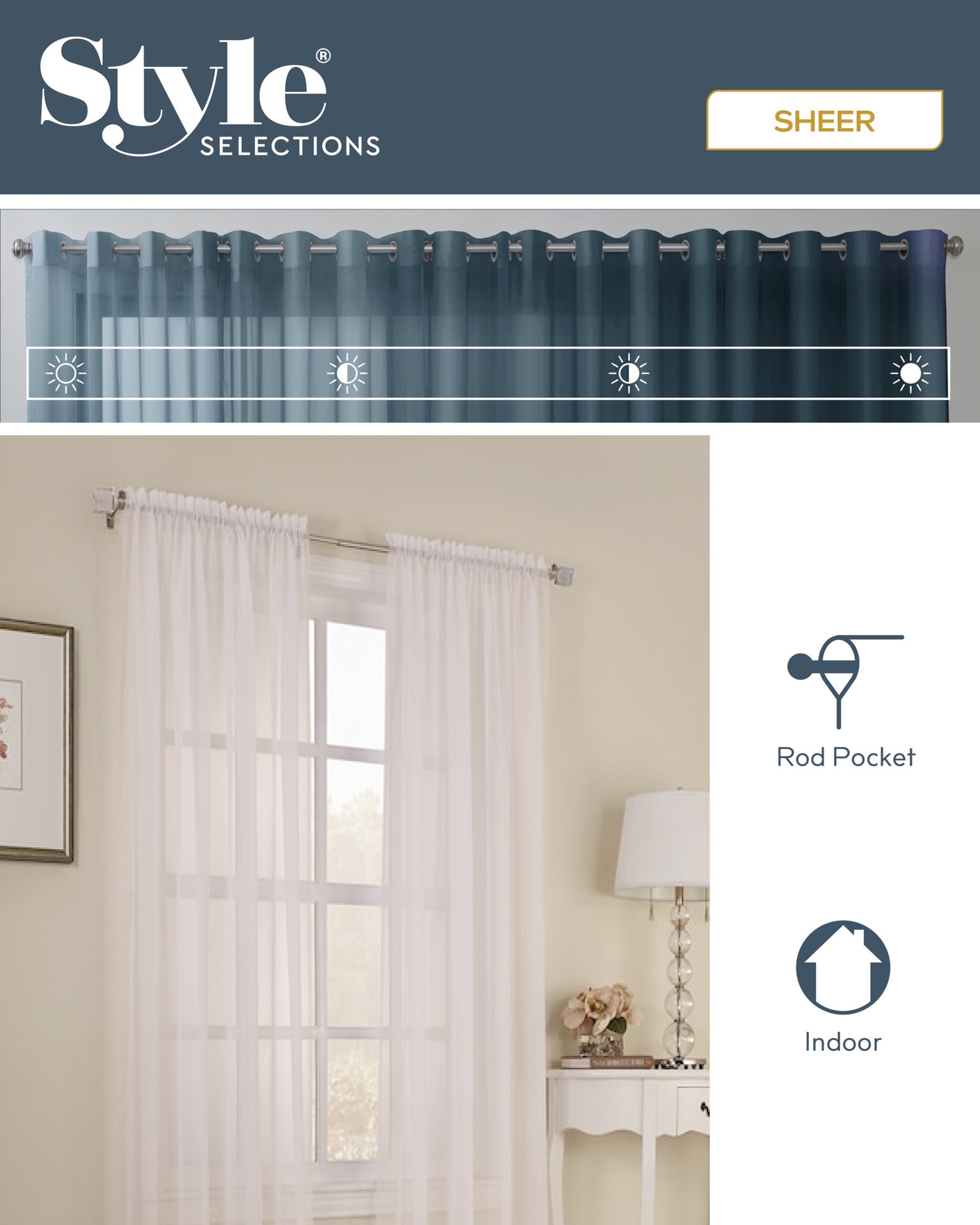 slide 2 of 4, Style Selections 84-in Eggshell Sheer Rod pocket Single curtain panel, 1 ct