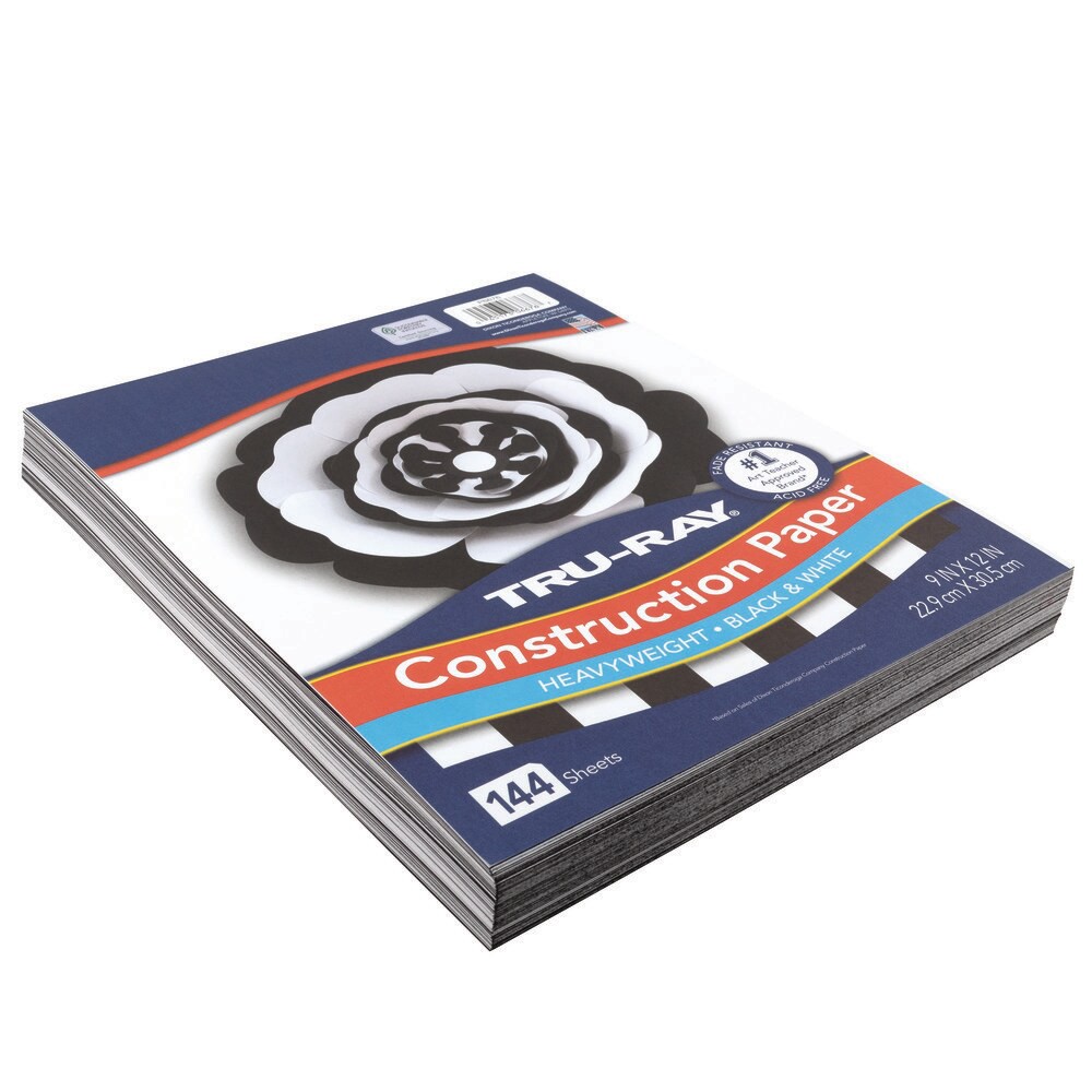 slide 5 of 5, Tru-Ray Premium Construction Paper, Black & White, 9" x 12", 144 Sheets, 144 pc