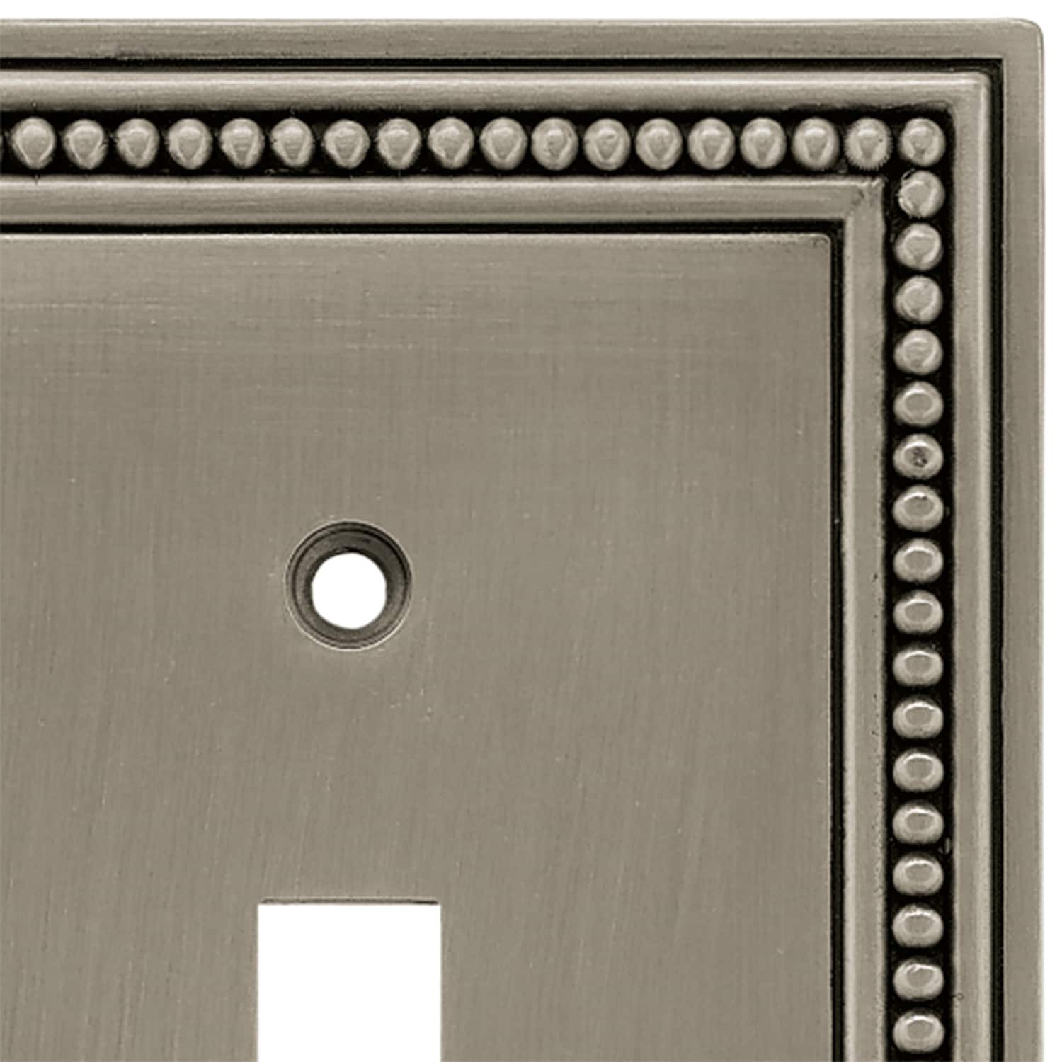 slide 3 of 6, allen + roth Beaded 2 -Gang Midsize Size Brushed satin pewter Metal Indoor Toggle Wall Plate, 1 ct