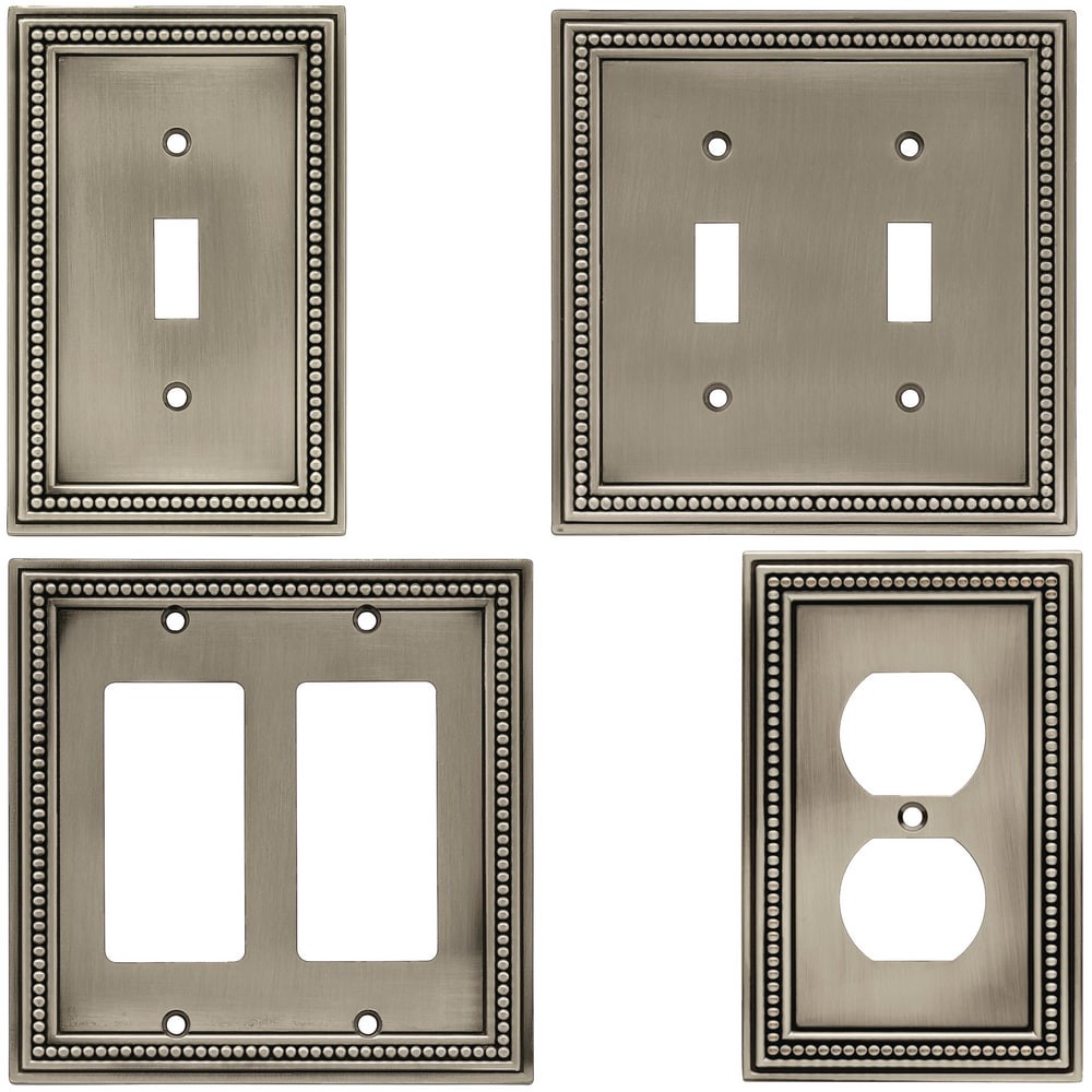 slide 4 of 6, allen + roth Beaded 2 -Gang Midsize Size Brushed satin pewter Metal Indoor Toggle Wall Plate, 1 ct