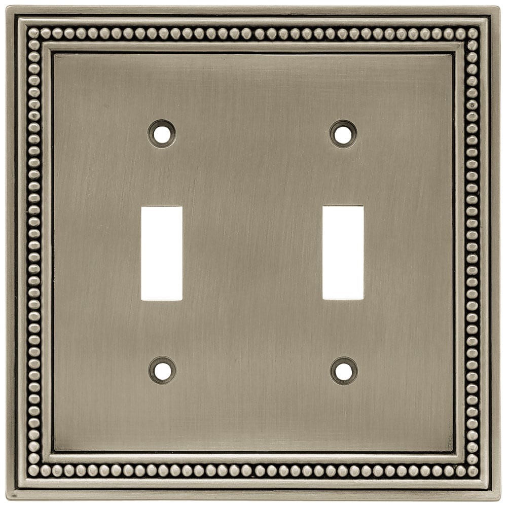 slide 1 of 6, allen + roth Beaded 2 -Gang Midsize Size Brushed satin pewter Metal Indoor Toggle Wall Plate, 1 ct