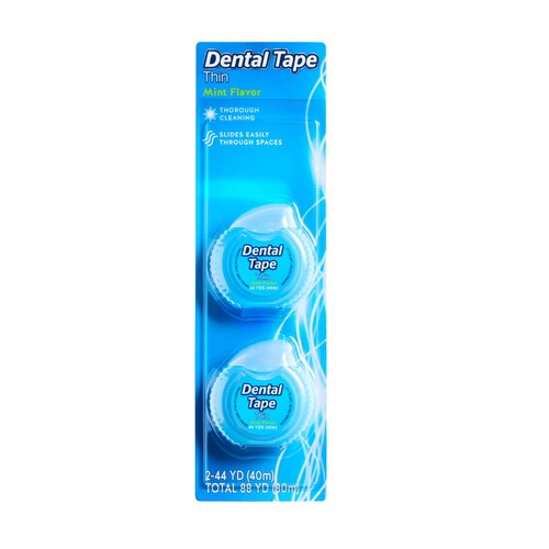 slide 1 of 1, thin dental floss, mint flavor, 86 yd / 2 x 43.7 yd