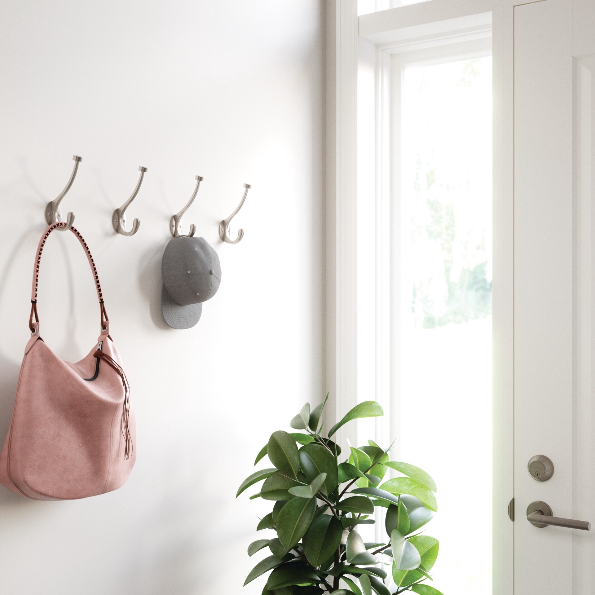 slide 3 of 6, allen + roth 1-Hook 3.1417-in x 5.6102-in H Satin Nickel Decorative Wall Hook (25-lb Capacity), 1 ct