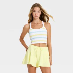 Women's Seamless Cropped Support Tank Top - JoyLab™ White/Yellow/Blue Stripe XXS