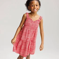 Girls' Patchwork Plaid Smocked A-Line Dress - Cat & Jack™ Red S