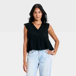 Women's Lace V-Neck Blouse - Universal Thread™ Black M