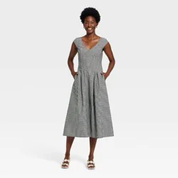 Women's Short Sleeve Corset Midi Dress - A New Day™ Black/White Gingham M