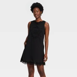 Women's Cutwork Mini Shift Dress - Universal Thread™ Black XL