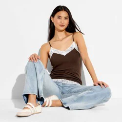 Women's Ribbed Lace Trim Cami - Wild Fable™ Brown S