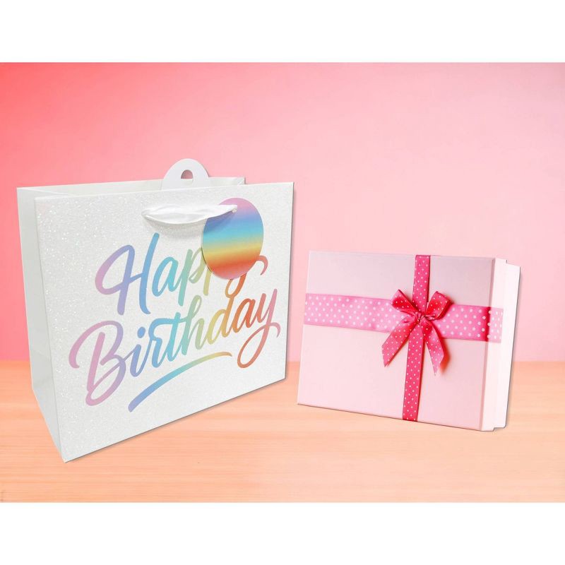 slide 2 of 3, Bows And Sparkles Small 'Happy Birthday' Gift Bag with Tag White, 1 ct