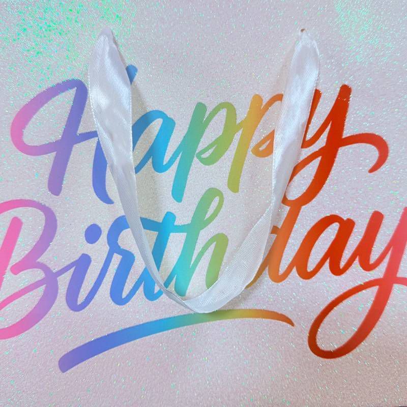 slide 3 of 3, Bows And Sparkles Small 'Happy Birthday' Gift Bag with Tag White, 1 ct