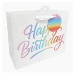 Bows And Sparkles Small 'Happy Birthday' Gift Bag with Tag White