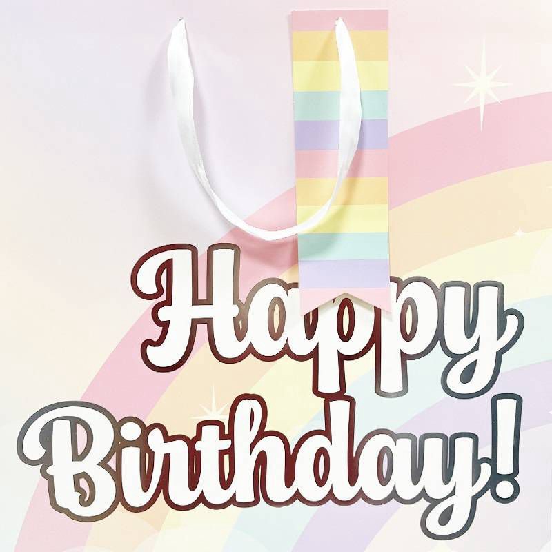 slide 3 of 3, Bows And Sparkles XL 'Happy Birthday' Rainbow Gift Bag with Tag Pink, 1 ct