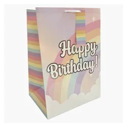 Bows And Sparkles XL 'Happy Birthday' Rainbow Gift Bag with Tag Pink