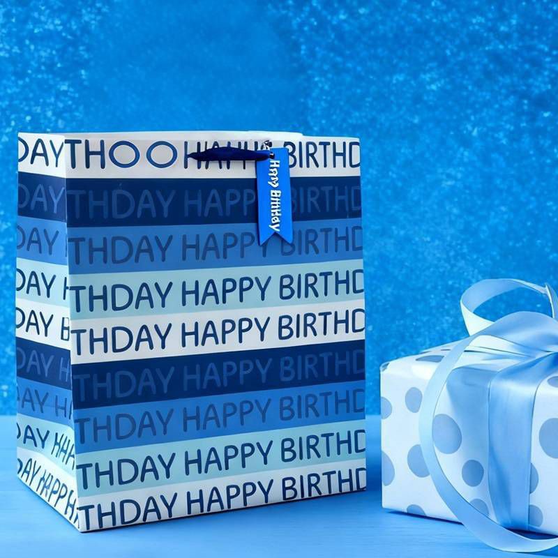 slide 2 of 3, Bows And Sparkles XL 'Happy Birthday' Gift Bag with Tag Blue, 1 ct