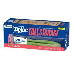 Ziploc Tall Food Storage Bags - 10ct: Seal Lock, 15" Length, Multipurpose Use