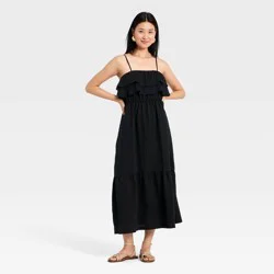 Women's Sleeveless Ruffle Maxi A-Line Dress - A New Day™ Black M