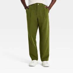 Houston White Men's Relaxed Leg Performance Pleated Pants - Olive Green L