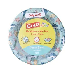 Glad for kids' Happy Sea Creatures Disposable Paper Bowls - 10oz/24ct: Round Shape, Starfish Fish Shark Pattern