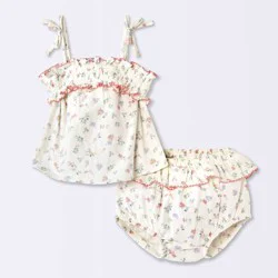 Baby Girls' Floral Smocked Tank Top and Peplum Bloomer Set - Cloud Island™ Cream 0-3M