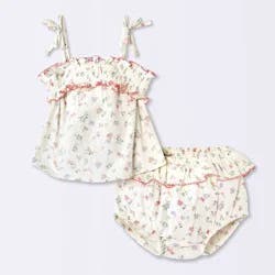 Baby Girls' Floral Smocked Tank Top and Peplum Bloomer Set - Cloud Island™ Cream 0-3M