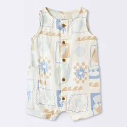Baby Boys' Woven Postcard Graphic Romper - Cloud Island™ Ivory 12M