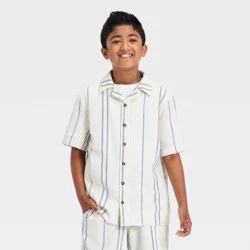 Boys' Short Sleeve Striped Woven Button-Up Shirt - art class™ White M
