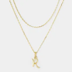 14k Gold Dipped "R" Twist Initial Cubic Zirconia Bail Multi-Strand Necklace - A New Day™ Gold