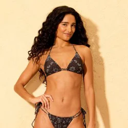 Women's Bandana Print Double Strap Medium Coverage Triangle Bikini Top - Wild Fable™ Brown M