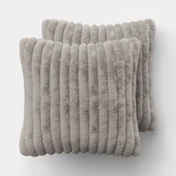 2pk Ribbed Faux Fur Toss Pillows Gray - Room Essentials™