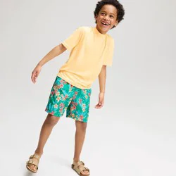 Boys' Tropical Floral Swim Trunks - Cat & Jack™ Green/Teal Blue/Orange M