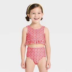 Toddler Girls' Gingham Star Printed Ruffle Bow Back Bikini - Cat & Jack™ Red 3T